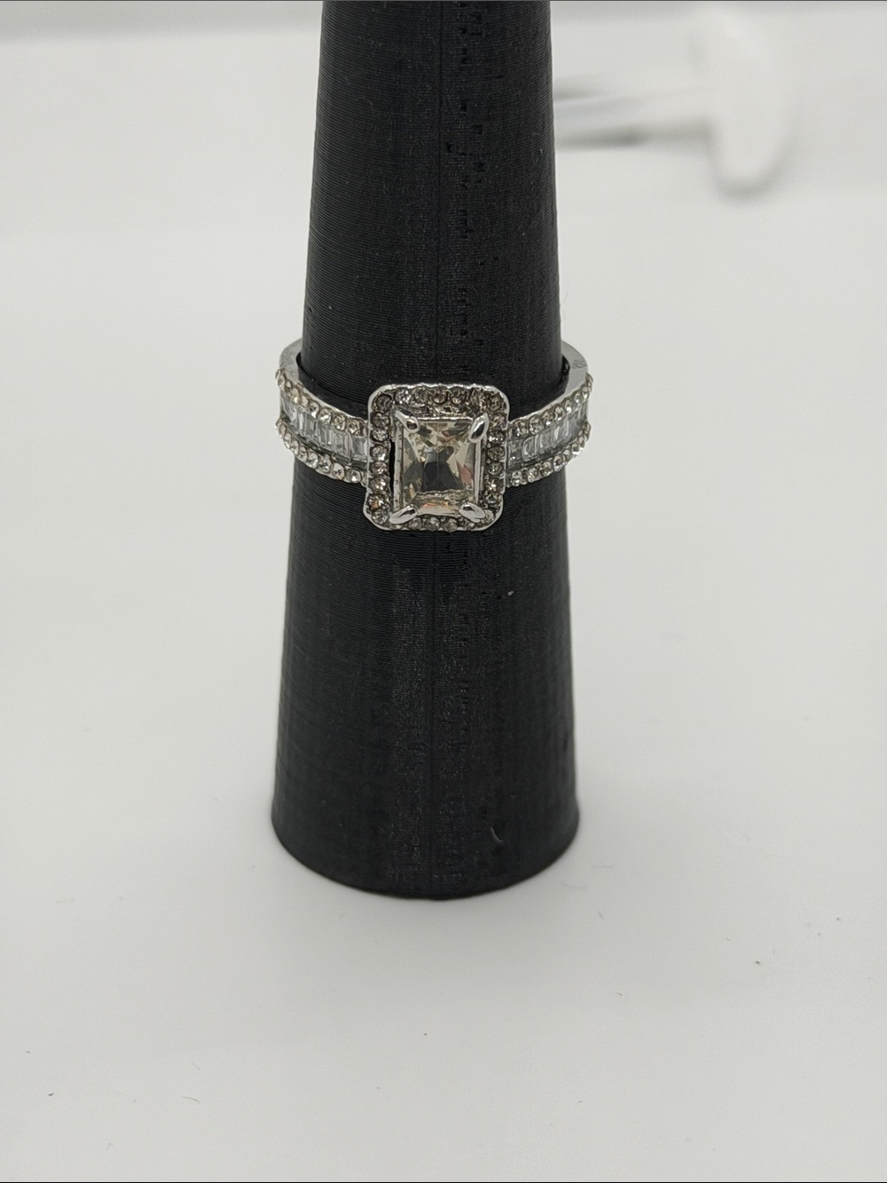 Silver Halo Square-Cut CZ Engagement Ring - Silver size 10